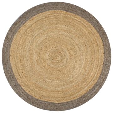 vidaXL Kilimas, 90cm, džiutas, rankų darbo, su pilku kraštu