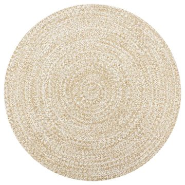 vidaXL Kilimas, baltas ir natūralus, 150cm, džiutas, rankų darbo
