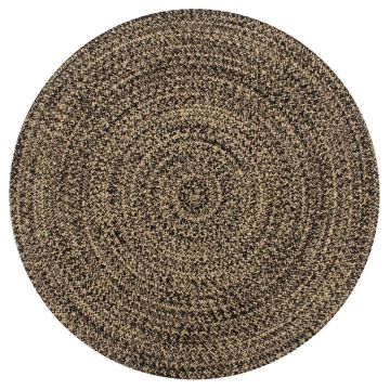 vidaXL Kilimas, juodos ir natūralios sp., 150cm, džiutas, rankų darbo