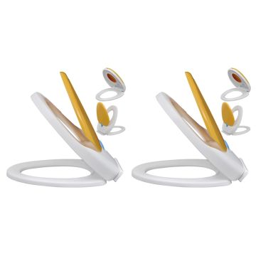 vidaXL Klozeto sėdynės, 2vnt., baltos ir geltonos, plastikas