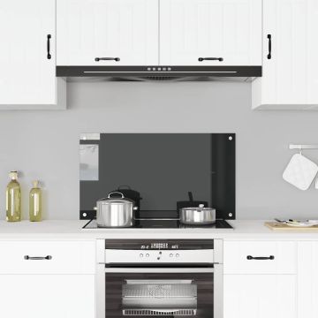 vidaXL Virtuvės sienelė, juodos spalvos, 90x50cm, grūdintas stiklas