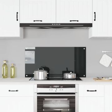 vidaXL Virtuvės sienelė, juodos spalvos, 100x50cm, grūdintas stiklas
