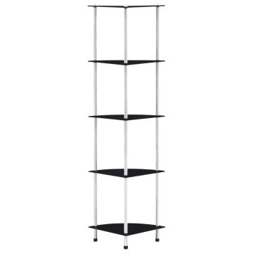 vidaXL Lentyna, 5 aukštų, juoda, 30x30x130cm, grūdintas stiklas