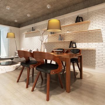 vidaXL Valgomojo kėdės, 4vnt., rudos, išlenkta mediena ir dirbtinė oda