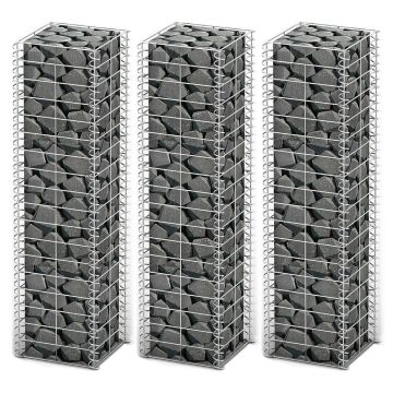 vidaXL Gabionų rinkinys, 3 vnt., cinkuota viela, 25 x 25 x 100 cm