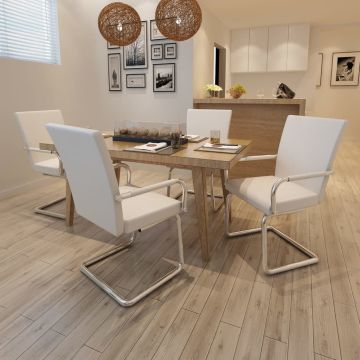 vidaXL Gembinės valgomojo kėdės, 4vnt., baltos, dirbtinė oda