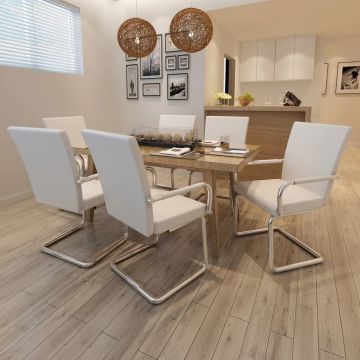 vidaXL Gembinės valgomojo kėdės, 6vnt., baltos, dirbtinė oda