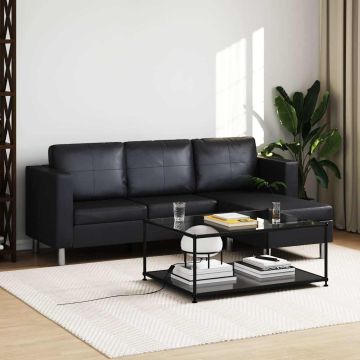 vidaXL Sofa, trivietė, dirbtinė oda, juoda