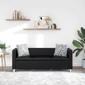 vidaXL Sofa, trivietė, dirbtinė oda, juoda