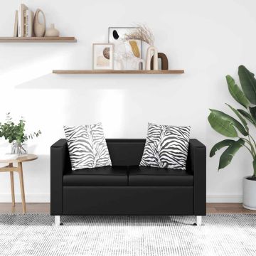 vidaXL Sofa, dvivietė, dirbtinė oda, juoda