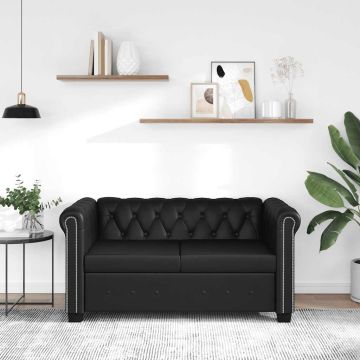 vidaXL Chesterfield dvivietė sofa, dirbtinė oda, juoda