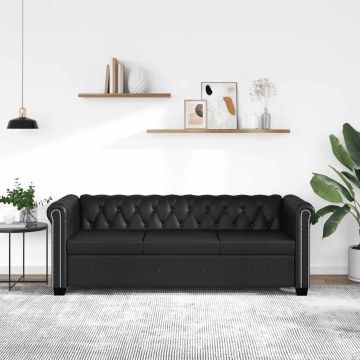 vidaXL Chesterfield trivietė sofa, dirbtinė oda, juoda