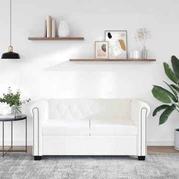 vidaXL Chesterfield dvivietė sofa, dirbtinė oda, balta