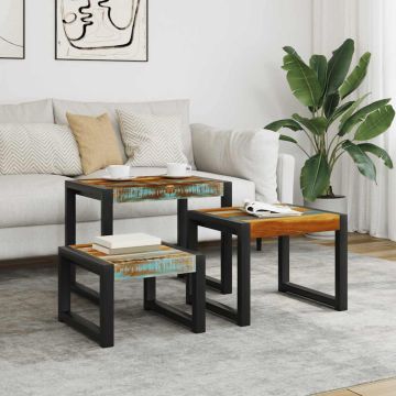 vidaXL Sustumiami staliukai, 3vnt., perdirbtos medienos masyvas