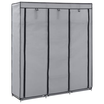 vidaXL Drab. spinta su skyr. ir stryp., pilka, 150x45x175cm, audinys