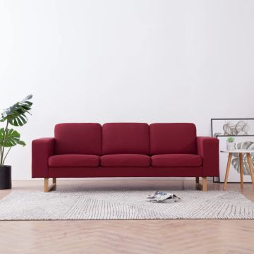 vidaXL Trivietė sofa, vyno raudonos spalvos, audinys