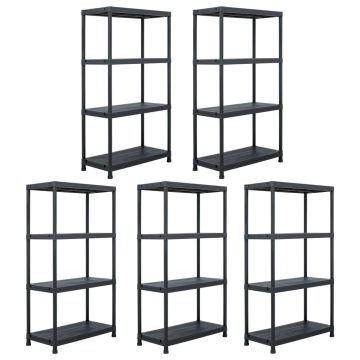 vidaXL Sandėliavimo lentynos, 5vnt., juodos, 60x30x138cm, plastikas