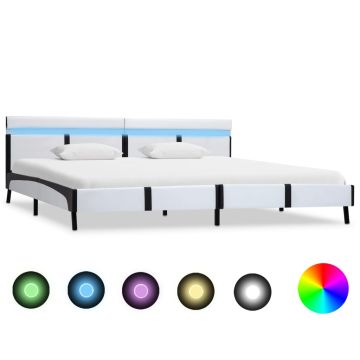 vidaXL Lovos rėmas su LED, baltos sp., 180x200cm, dirbtinė oda