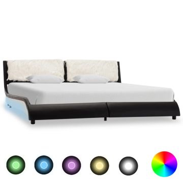 vidaXL Lovos rėmas su LED, juoda ir balta, 180x200cm, dirbtinė oda