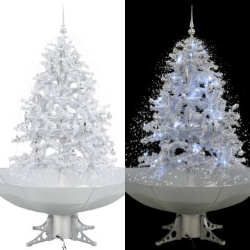 vidaXL Kalėdų eglutė su sniego fun. ir skėč. form. pagr., balta, 140cm