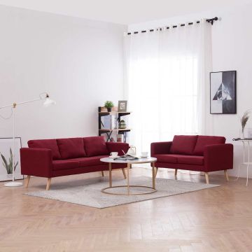 vidaXL Sofų komplektas, 2d., vyno raud. sp., audinys