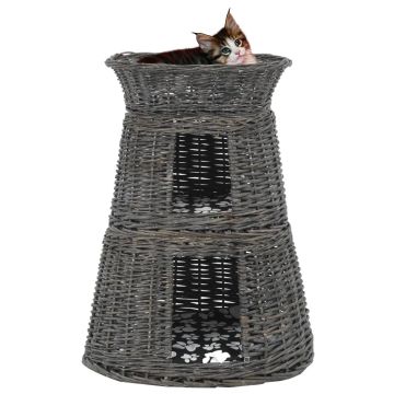 vidaXL Krepšių katėms rinkinys, 3 dalių, pilkas, 47x34x60cm, gluosnis