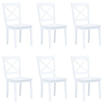 vidaXL Valgomojo kėdės, 6 vnt., balt. sp., kaučiukmedžio med. masyvas