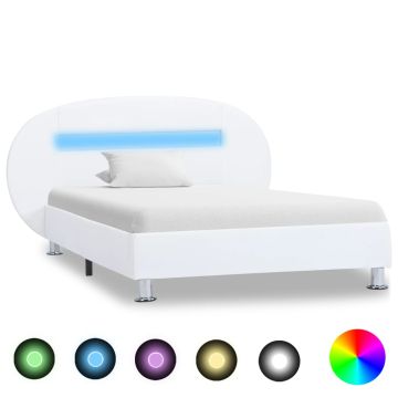 vidaXL Lovos rėmas su LED, baltas, 100x200cm, dirbtinė oda