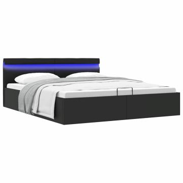 vidaXL Lovos rėmas su LED/daiktadėže, juodas, 180x200cm, dirbtinė oda
