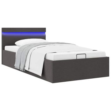 vidaXL Lovos rėmas su LED ir daiktadėže, pilkas, 100x200cm, audinys