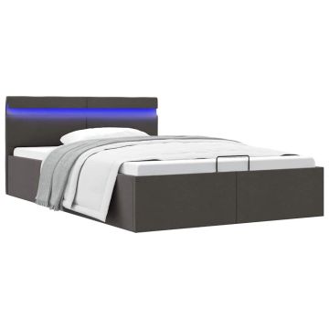 vidaXL Lovos rėmas su LED ir daiktadėže, pilkas, 140x200cm, audinys