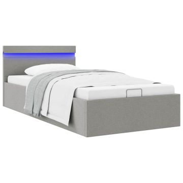 vidaXL Lovos rėmas su LED ir daiktadėže, pilkas, 100x200cm, audinys