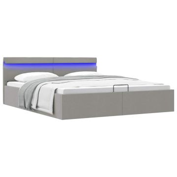 vidaXL Lovos rėmas su LED ir daiktadėže, pilkas, 180x200cm, audinys