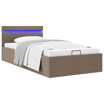 vidaXL Lovos rėmas su LED ir daiktadėže, taupe, 90x200cm, audinys