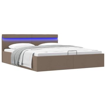 vidaXL Lovos rėmas su LED ir daiktadėže, taupe, 160x200cm, audinys