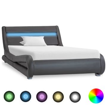 vidaXL Lovos rėmas su LED, pilkos spalvos, 100x200cm, dirbtinė oda