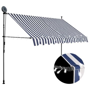 vidaXL Rankinė ištraukiama markizė su LED, mėlyna ir balta, 250cm
