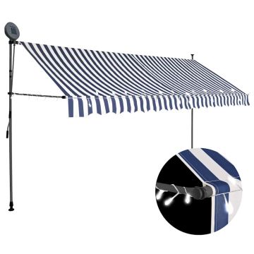 vidaXL Rankinė ištraukiama markizė su LED, mėlyna ir balta, 400cm