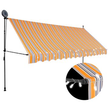 vidaXL Rankinė ištraukiama markizė su LED, geltona ir mėlyna, 400cm