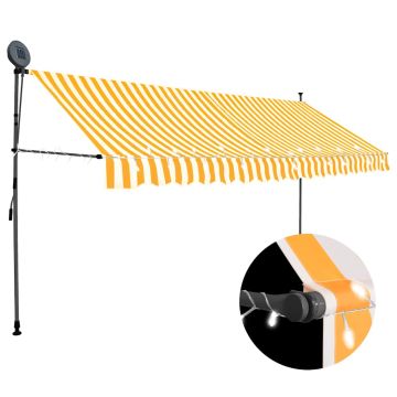 vidaXL Rankinė ištraukiama markizė su LED, balta ir oranžinė, 400cm