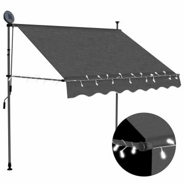 vidaXL Rankiniu būdu ištraukiama markizė su LED, antracito, 150cm