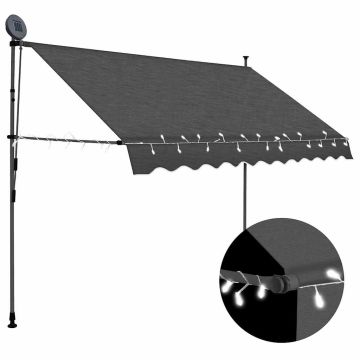 vidaXL Rankiniu būdu ištraukiama markizė su LED, antracito, 300cm