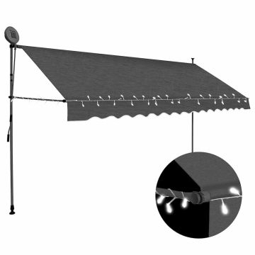 vidaXL Rankiniu būdu ištraukiama markizė su LED, antracito, 400cm