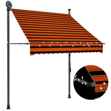 vidaXL Rankinė ištraukiama markizė su LED, oranžinė ir ruda, 150cm