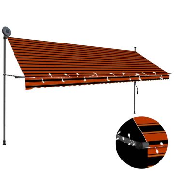 vidaXL Rankinė ištraukiama markizė su LED, oranžinė ir ruda, 400cm