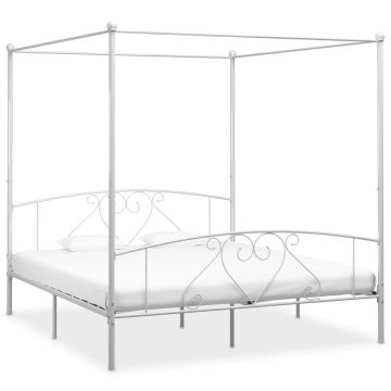 vidaXL Lovos rėmas su baldakimu, baltos spalvos, 180x200cm, metalas
