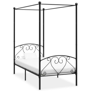 vidaXL Lovos rėmas su baldakimu, juodos spalvos, 90x200cm, metalas