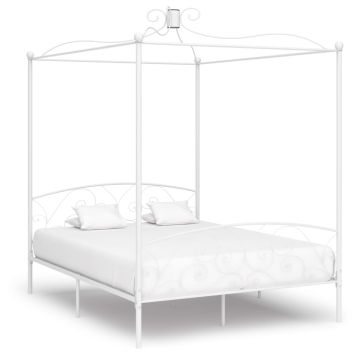 vidaXL Lovos rėmas su baldakimu, baltos spalvos, 160x200cm, metalas