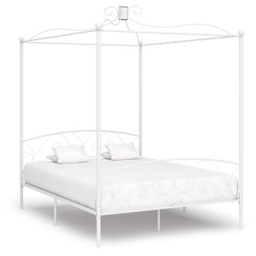 vidaXL Lovos rėmas su baldakimu, baltos spalvos, 180x200cm, metalas