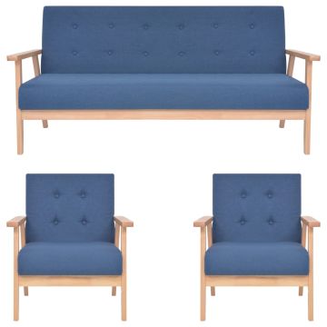 vidaXL Sofos komplektas, 3 dalių, mėlynos spalvos, audinys